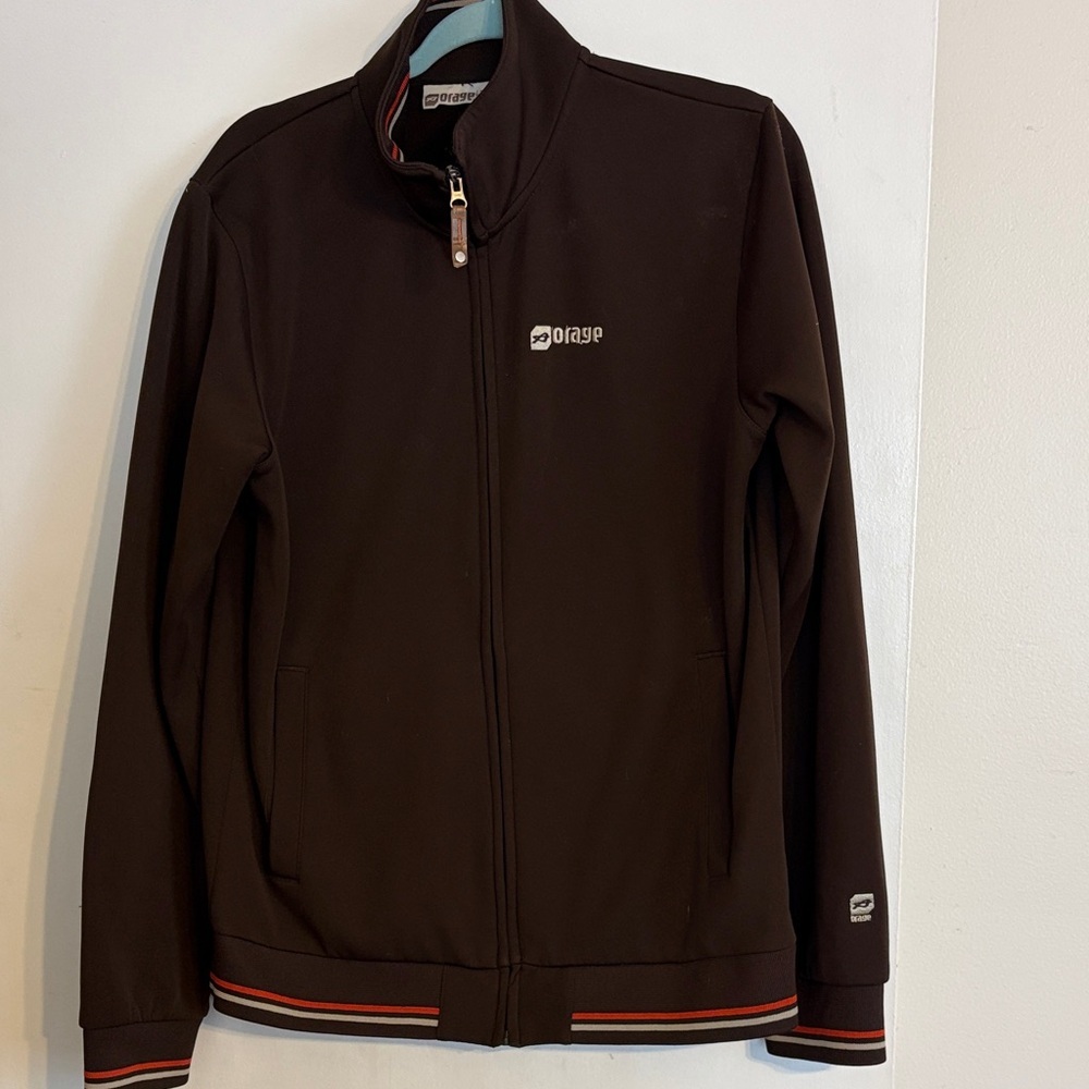 Orage Men's Dark Brown Lightweight Full-Zip Jacket with Orange & Tan Accents.